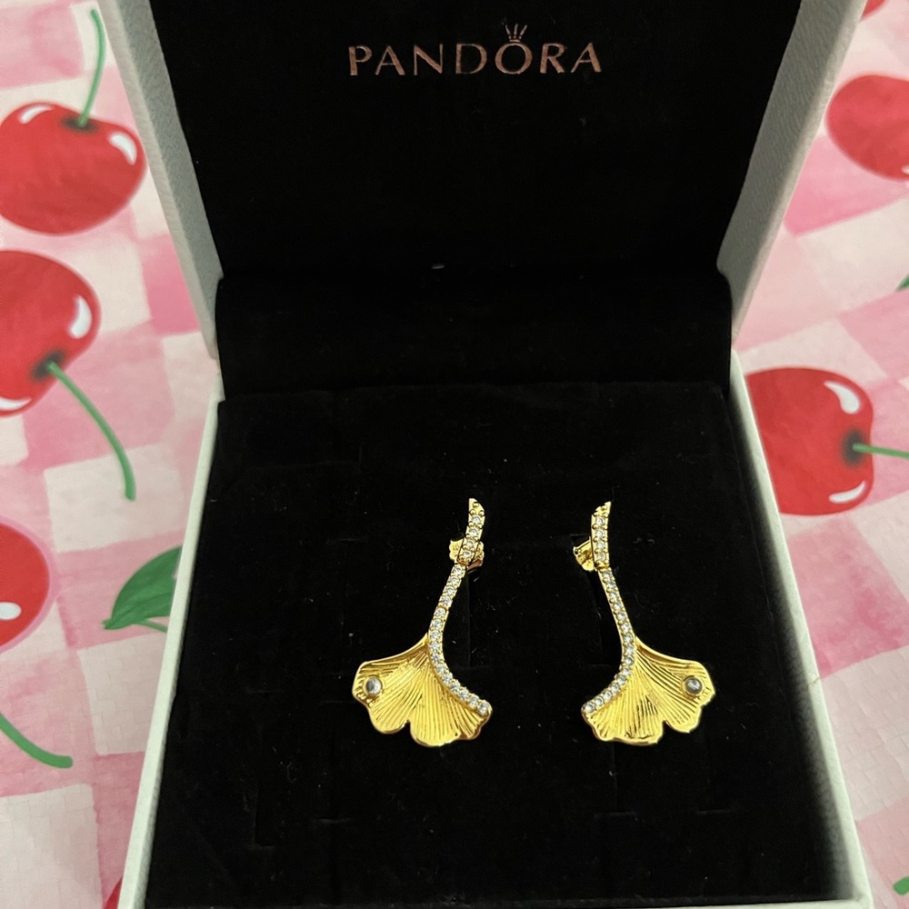 Pandora Gold and Silver Leaf Earrings